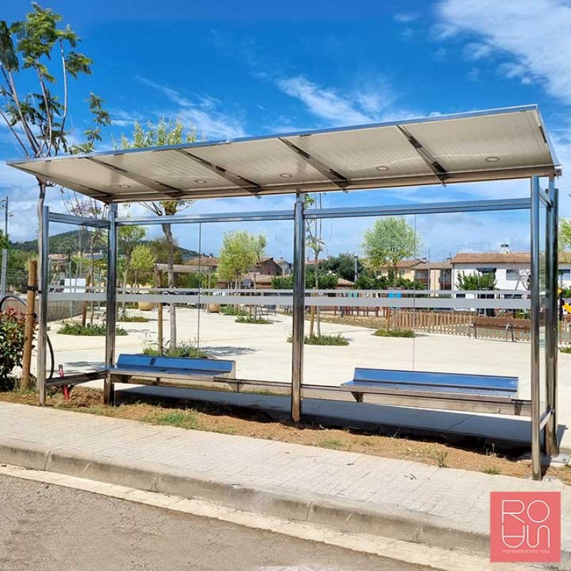 Marquesina parada d'autobús Passeig Marítim 5000 mm en acer inox